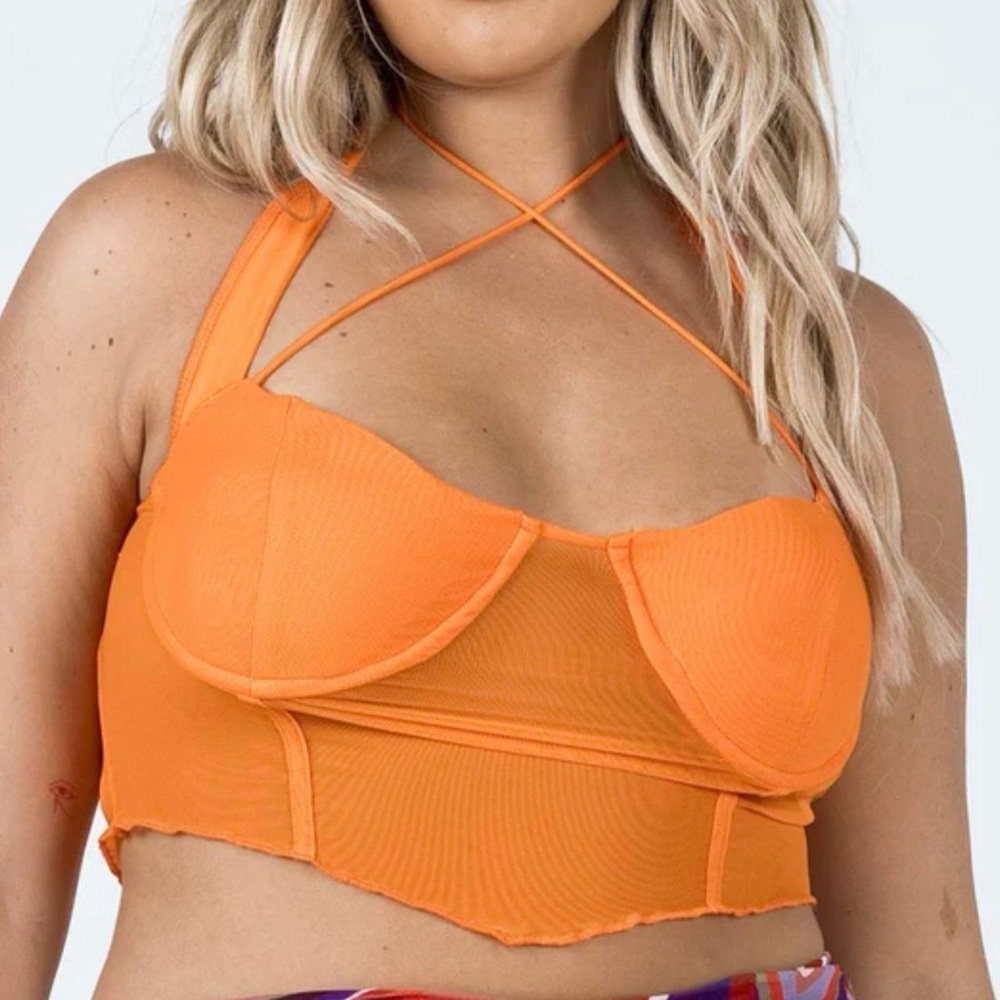 PRINCESS POLLY Orange Mesh crop tank top size 8 Spring Summer Party Vacation